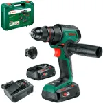 Bosch Powertools cordless drill driver AdvancedDrill 18V-80 QuickSnap + accessories (green/black, 2x Li-ion battery 2.5Ah, case, POWER FOR ALL ALLIANCE)