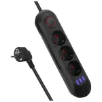 &bdquo;Maclean&ldquo; maitinimo laidas, 3 lizdų prailginimo laidas + 3xUSB, 110&ndash;240 V AC 50/60 Hz, 2,1 A maks. 2500 W, 1,5 m, juodas, MCE394 B
