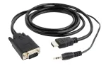&bdquo;Gembird A-HDMI-VGA-03-10&ldquo; vaizdo kabelio adapteris, 3 m, HDMI + 3,5 mm VGA (D-Sub), juodas