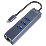 Savio AK-57 USB-C &ndash; 3 x USB-A &scaron;akotuvas su RJ-45 gigabito eterneto adapteriu, 5000 Mbit/s, pilkas