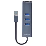 Savio AK-57 USB-A &ndash; 3 x USB-A &scaron;akotuvas su RJ-45 gigabito eterneto adapteriu, 5000 Mbit/s, pilkas, USB 3.2 Gen 1 (3.1 Gen 1) Micro-B 5000 Mbit/s, juodas