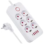 &bdquo;Maclean&ldquo; maitinimo lizdas, 6 lizdų prailgintuvas + 4xUSB, 110-240V AC 50/60Hz, 2.1A max 2500W, 1.5 m, baltas, MCE389 W