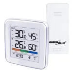 GreenBlue wireless weather station, temperature + humidity IN/OUT, clock + alarm + date, &deg;C / &deg;F selectable, range up to 60m, GB169