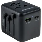Verbatim Universal Travel Adapter UTA-02, travel plug black, 1x USB-A, 1x USB-C