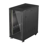 19" 22U 600x1000 black floor-standing rack cabinet with glass doors (flat pack)