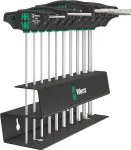 Wera 454/10 HF Set Imperial 2 T-handle screwdrivers + rack, 10 pieces (black/green, imperial, with holding function)