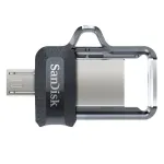 &bdquo;SanDisk Ultra Dual m3.0&ldquo; USB atmintinė, 128 GB, USB A tipo / Micro-USB 3.2 Gen 1 (3.1 Gen 1), juoda, sidabrinė, permatoma