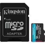 Kingston Canvas Go! Plus 128 GB microSDXC memory card, black, UHS-I U3, Class 10, V30, A2
