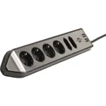 Brennenstuhl estilo corner power strip 6-way (black/stainless steel, 2 meters, 2x USB)