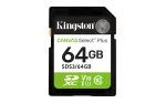 &bdquo;Kingston Technology&ldquo; 64 GB SDXC Canvas Select Plus Gen3 100 MB/s C10 UHS-I U1 V10 atmintis