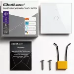 Qoltec 52715 I&scaron;manusis lietimui jautrus 1 grupės &scaron;viesos jungiklis WiFi Laikmatis Tuya I&scaron;manusis gyvenimas Grūdintas stiklas Baltas