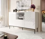 ABETO komoda ant juodo plieninio rėmo 150x42x90 balta / blizgi balta