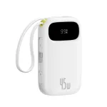 I&scaron;orinė baterija Baseus EnerFill FC31 QPow3 10000mAh 45W su skaitmeniniu ekranu ir 2 integruotais USB-C laidais &ndash; balta