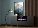 PAFOS komoda su elektriniu židiniu 180x42x82 cm matinės juodos spalvos