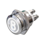 Metzler | Momentinis mygtukas 19mm | LED Ženklas Baltas | IP67 IK10 | Nerūdijantis plienas | Plok&scaron;čias | Prisukamos jungtys