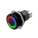 Metzler | Momentinis mygtukas 19mm | LED Apskritas &scaron;viesos diodas RGB | IP67 IK10 | Aliuminis | Plok&scaron;čias | Lituotinės jungtys