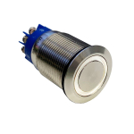 Metzler | Momentinis mygtukas 19mm | LED Apskritas &scaron;viesos diodas Baltas | IP67 IK10 | Nerūdijantis plienas | Plok&scaron;čias | Prisukamos jungtys