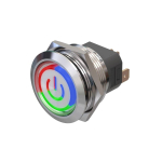 Metzler | Mygtukinis užraktas 25mm | LED Apskritas &scaron;viesos diodas RGB | IP67 IK10 | Nerūdijantis plienas | Plok&scaron;čias | Lituotinės jungtys
