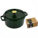Čuguna sautējamais katls apaļ&scaron; ar vāku 3,6L / 24cm zaļ&scaron;