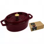 Čuguna sautējamais katls ovāls ar vāku 4,5L / 29x23cm ķir&scaron;u sarkans