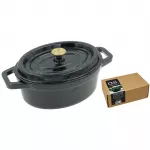 Čuguna sautējamais katls ovāls ar vāku 4,5L / 29x23cm zaļ&scaron;
