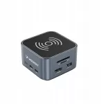 USB HUB Wozinsky Hub USB-C 12 in 1 Wozinsky WHBC09Y8S daugybė funkcijų, su belaidžio įkrovimo funkcija, aliuminis, su 15 cm laidu - pilkas