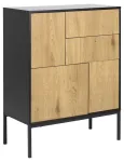 I&scaron;orinė lentelė SEAFORD, 80x40xH103cm, rėmas MDF, lakuotas, matinis juodas, 3 durys, spalva laukinis ąžuolas, 2 stalčiai