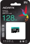 ADATA Premier Pro MicroSDXC kortelė 128GB Class 10 UHS-I/U3 A2 V30 (AUSDX128GUI3V30SA2-RA1)