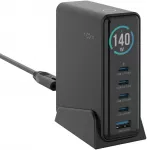 Įkroviklis Fixed GaN 140 1x USB-A 4x USB-C 5 A (FIXCG140D-4C1A-BK)
