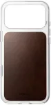 Nomad Clear Leather Case &ndash; permatomas odinis dėklas iPhone 18 Pro Max / 17 Pro Max, suderinamas su MagSafe, Horween oda (rustinė ruda) (114754118E8E)