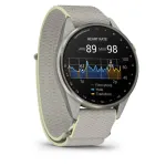 Garmin Approach S72 47mm sidabrinis/citrininis Ti žiedas su rūko pilka/citrinine ComfortFit audinio apyranke