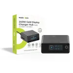 Mobile Origin 240W GaN įkroviklis-stotelė su ekranu PW39 &ndash; 4x USB-C + 2x USB-A