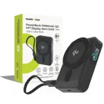 Mobile Origin 10000 mAh Qi2, TFT ekranas, pusiau kietas i&scaron;orinis akumuliatorius PB19 &ndash; USB‑C laidas, juodas