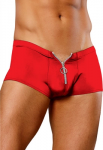 Male Power Nylon Spandex Mini Shorts with Front Zipper S/M Red