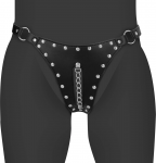 OUCH! Xtreme PU Leather Chastity Thong with Adjustable Chains Black
