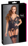 Cottelli Basque Pearls S - Black Satin & Lace Lingerie Set with Pearls
