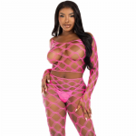 Leg Avenue Set - Fuchsia Fishnet Crop Top & Footless Leggings, One Size