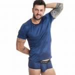 ANAIS Men Naval Navy Blue Mesh T-Shirt XL with Satin Stripes