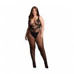 OSX Bodystocking XL-4XL Black - Elegant Mesh with Decorative Lines