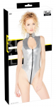 Black Level Silver Vinyl Bodysuit S - High Collar, 2-Way Zip, Sleeveless