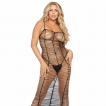 Leg Avenue Maxi Dress Horizontal Net Design One Size - Black Nylon Blend