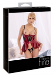 Abierta Fina Shelf Bra Lingerie Set Red 85C/XL with Decorative Chains