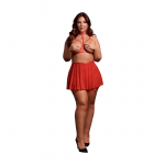 Obsessive 4-Piece Plus Size Red Set with Bra, Panty, Garter & Mesh Skirt