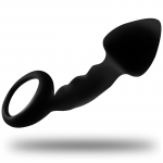 OHMAMA Ribbed Silicone Anal Plug with Safety Ring 12.2cm Black