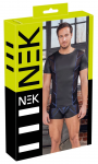 NEK Men's Fitted Shirt 2XL Black & Metallic Blue Mesh-Stripe Design