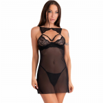 Livco Corsetti Krolina LC 90734 Black Chemise Set S/M - Elegant Mesh & Lace
