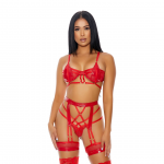 Allure Double The Fun Lingerie Set XL - Mesh & Vinyl 3-Piece Set