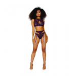 Dreamgirl Lace & Mesh 3-Piece Lingerie Set XL Aubergine Metallic Finish