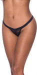Magic Silk Exposed Mesh Split Crotch Thong S/M Black - Elastic Strap Design