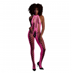 Shots Neon UV Halterneck Bodystocking - Stretch, Neon Pink, S-XL